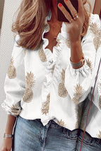 V-Neck Blouse with Ruffled Long Sleeves