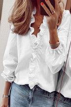 V-Neck Blouse with Ruffled Long Sleeves