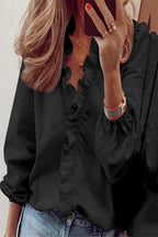 V-Neck Blouse with Ruffled Long Sleeves