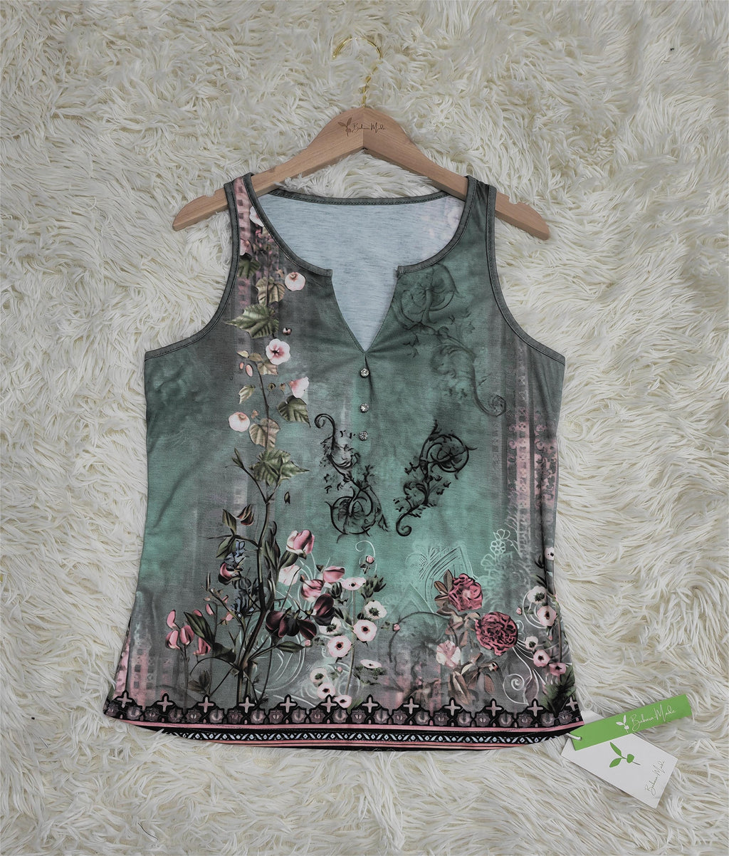 Watercolor Floral Print Sleeveless Blouse