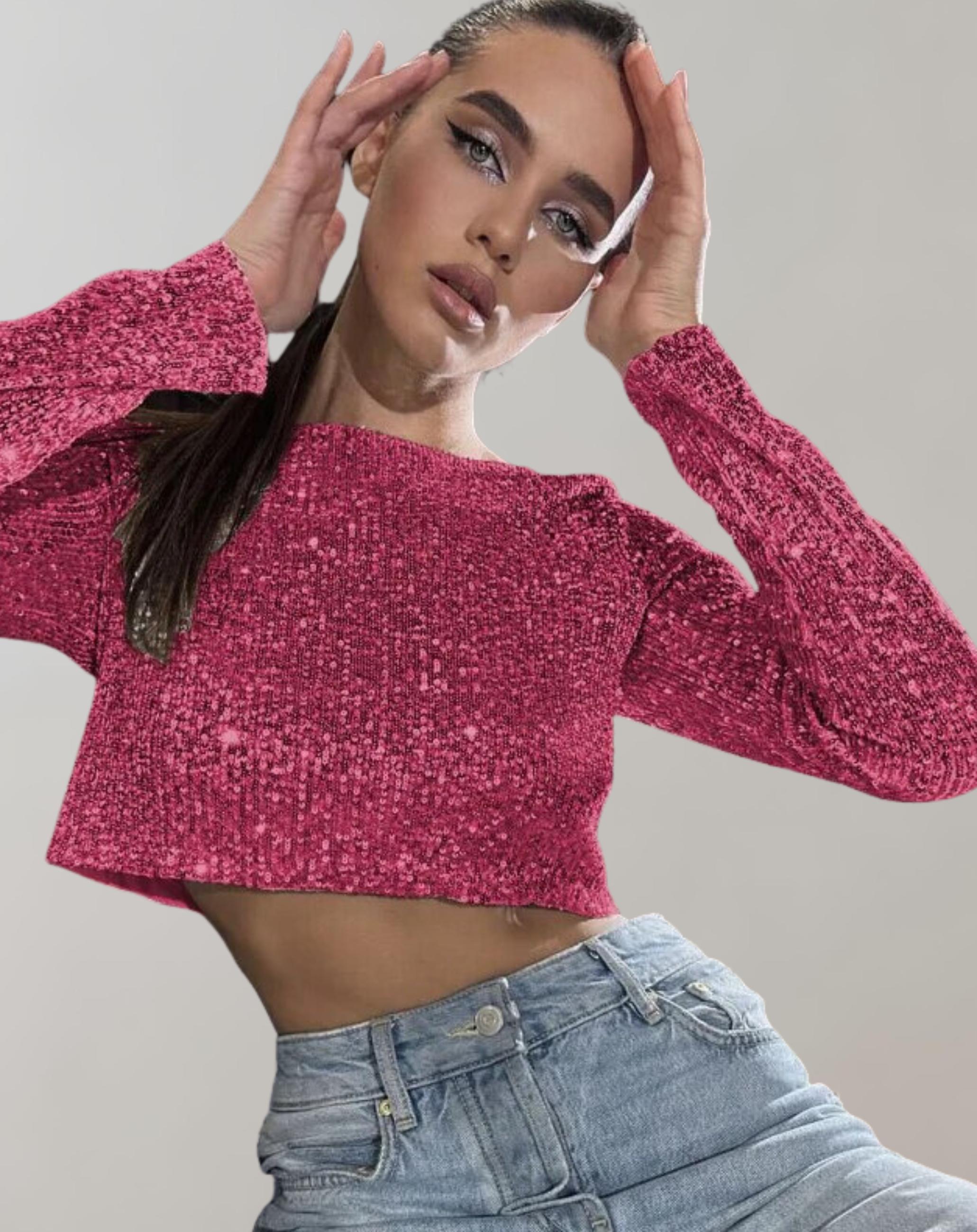 Women's Glittering Sequin Crop Top