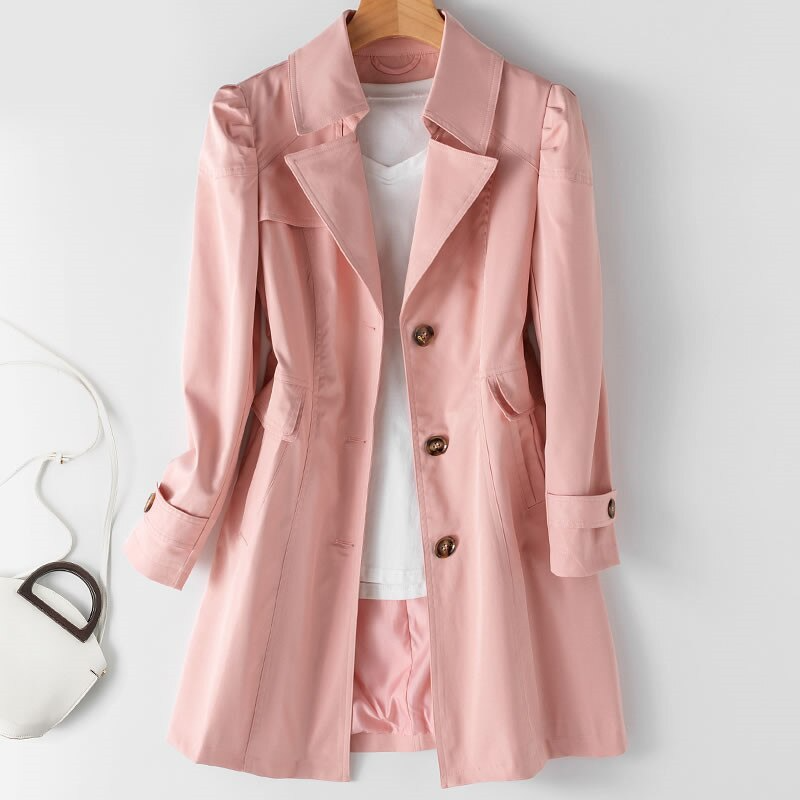 Women's Padded Shoulder One-Button Trench Jacket