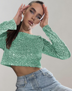 Women's Glittering Sequin Crop Top