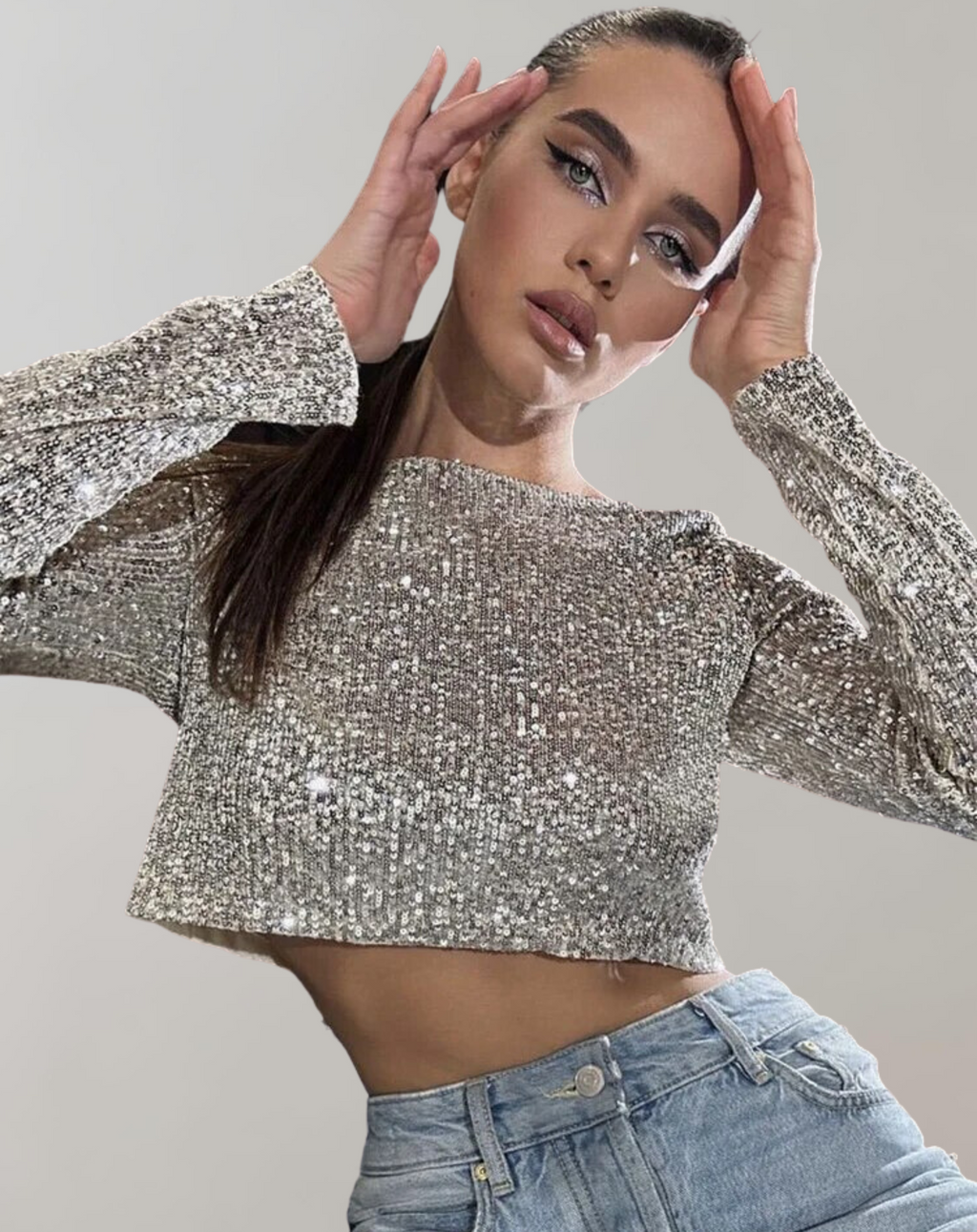 Women's Glittering Sequin Crop Top