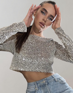 Women's Glittering Sequin Crop Top