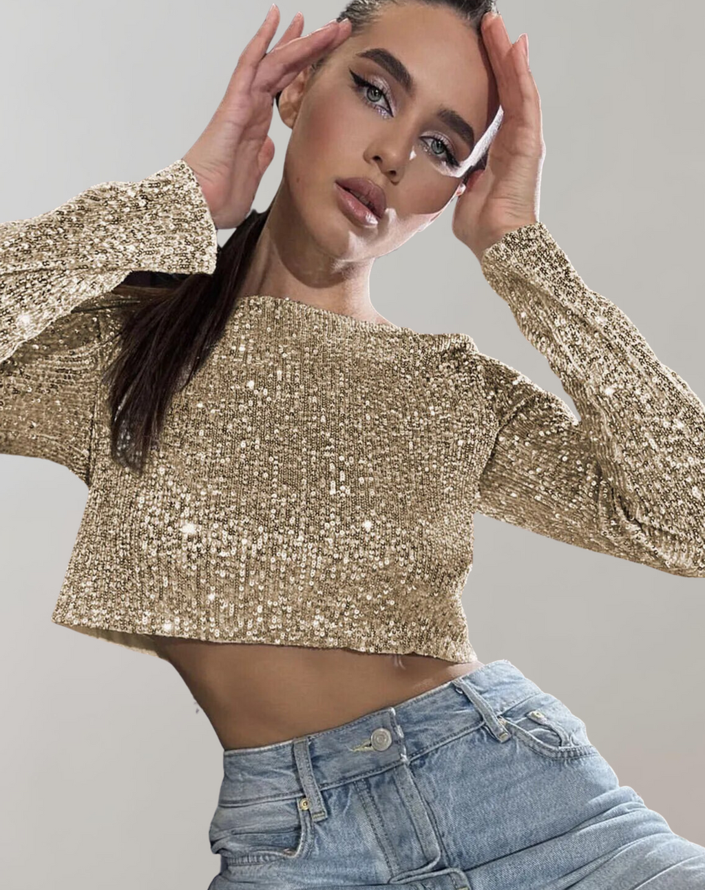 Women's Glittering Sequin Crop Top