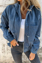 Teal Zip-Up Hooded Jacket with Adjustable Drawstring