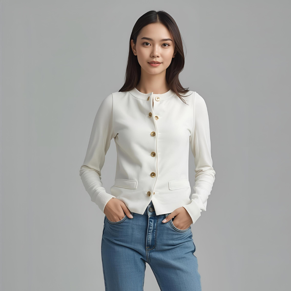 BIANCAEL | Chic White Casual Vest Adorned with Gold Buttons