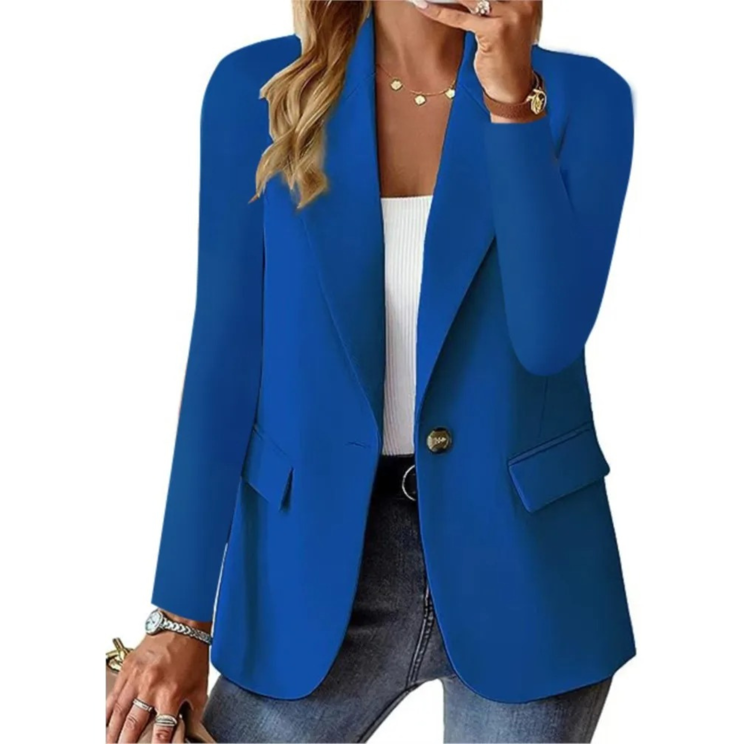 Button-Up Women's Blazer with Practical Pockets