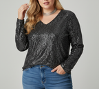 Stylish V-Neck Shimmer Top for Women | Available in Plus Sizes