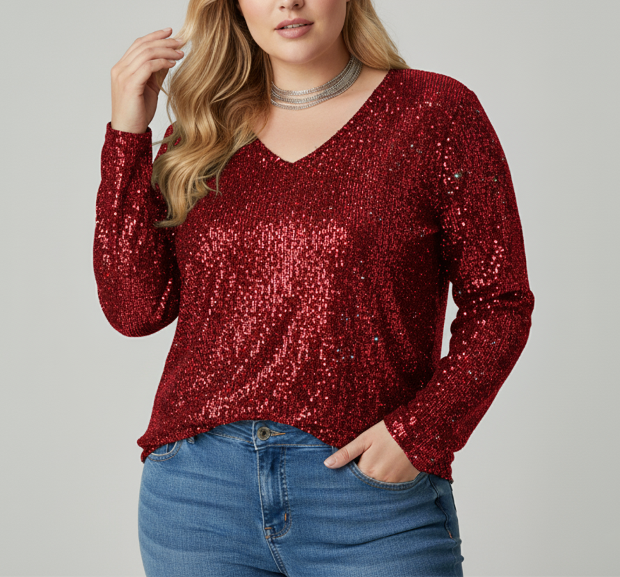 Stylish V-Neck Shimmer Top for Women | Available in Plus Sizes