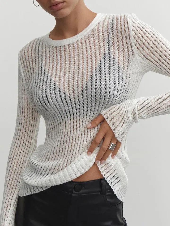 Chic Sheer Blouse Featuring Elegant Stripes