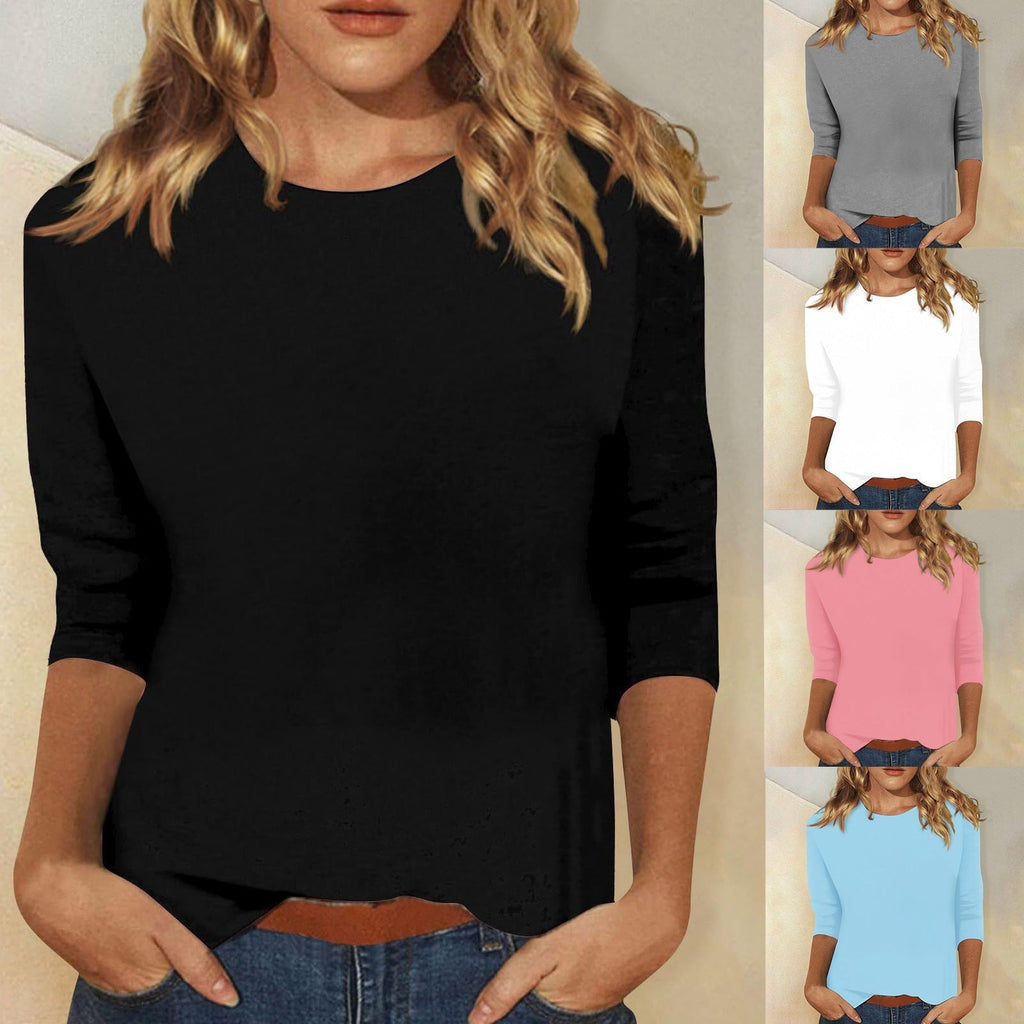 Stylish 3/4 Sleeve Casual Women's Top with Curved Hem by Heidi Fashion