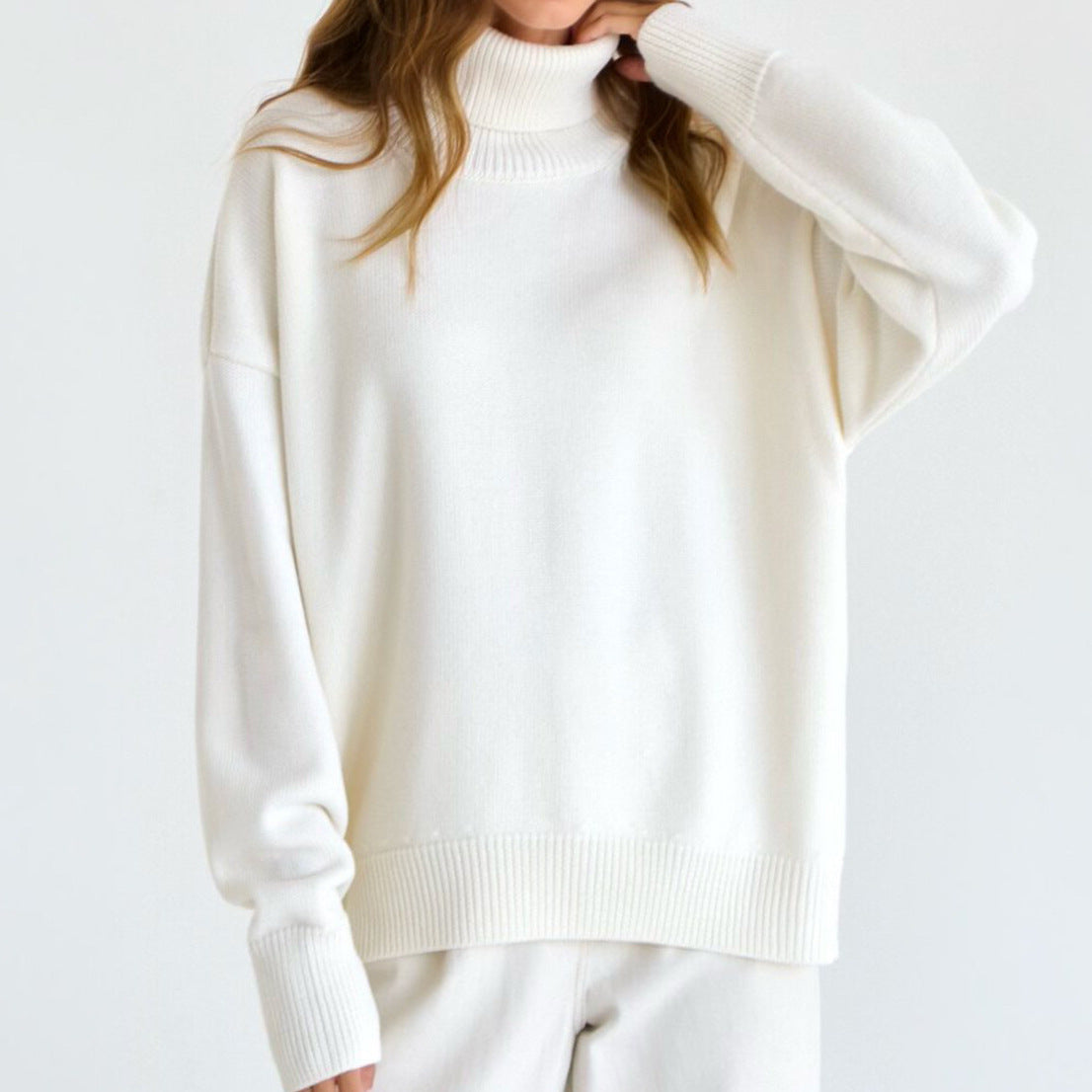 Basic Knit Oversized Turtleneck Sweater for Women