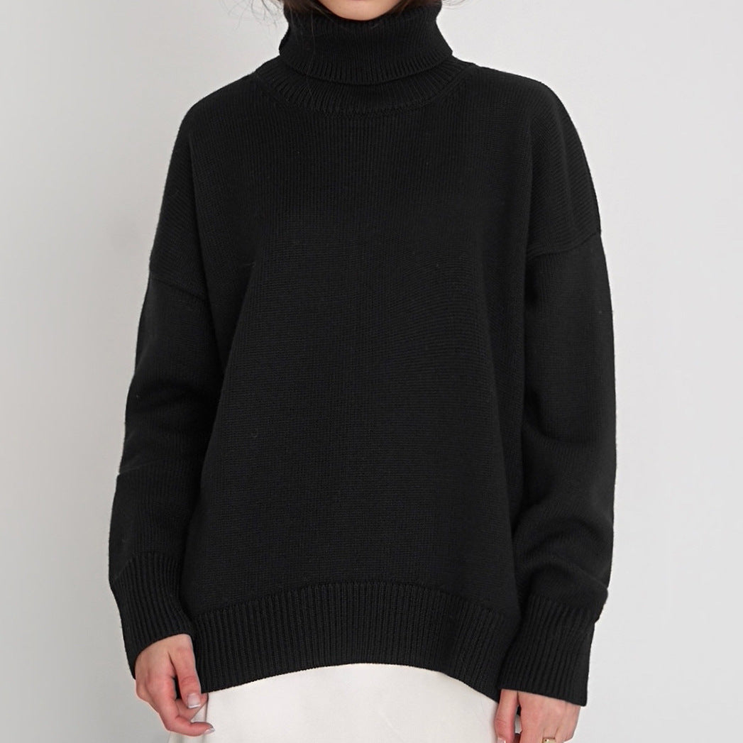 Basic Knit Oversized Turtleneck Sweater for Women