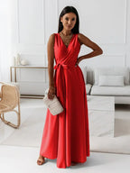 Women's Solid V-Neck Maxi Dress