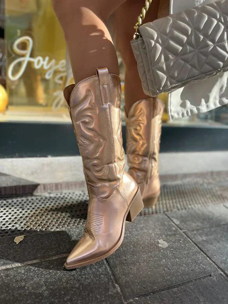 Chic Metallic Western Ankle Boots