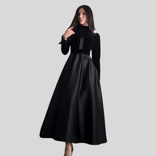 Chic Velvet Turtleneck Dress with Flared Hem