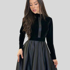Chic Velvet Turtleneck Dress with Flared Hem