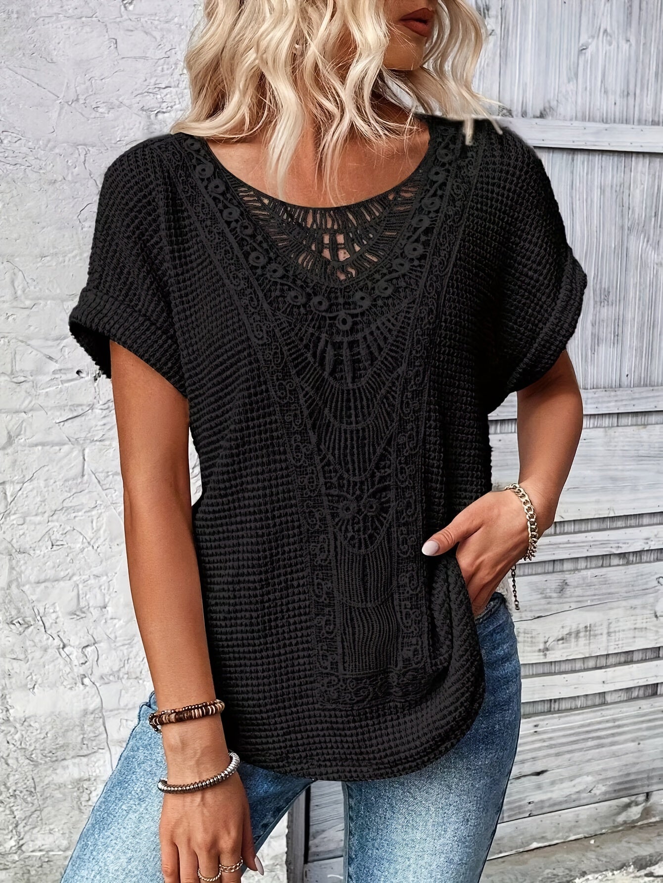 Chic Lace T-Shirt with Trendy Accents