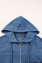Teal Zip-Up Hooded Jacket with Adjustable Drawstring