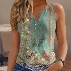 Watercolor Floral Print Sleeveless Blouse