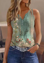 Watercolor Floral Print Sleeveless Blouse
