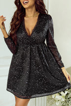 Chic Black Glitter Dress Featuring a Sophisticated Mesh Overlay
