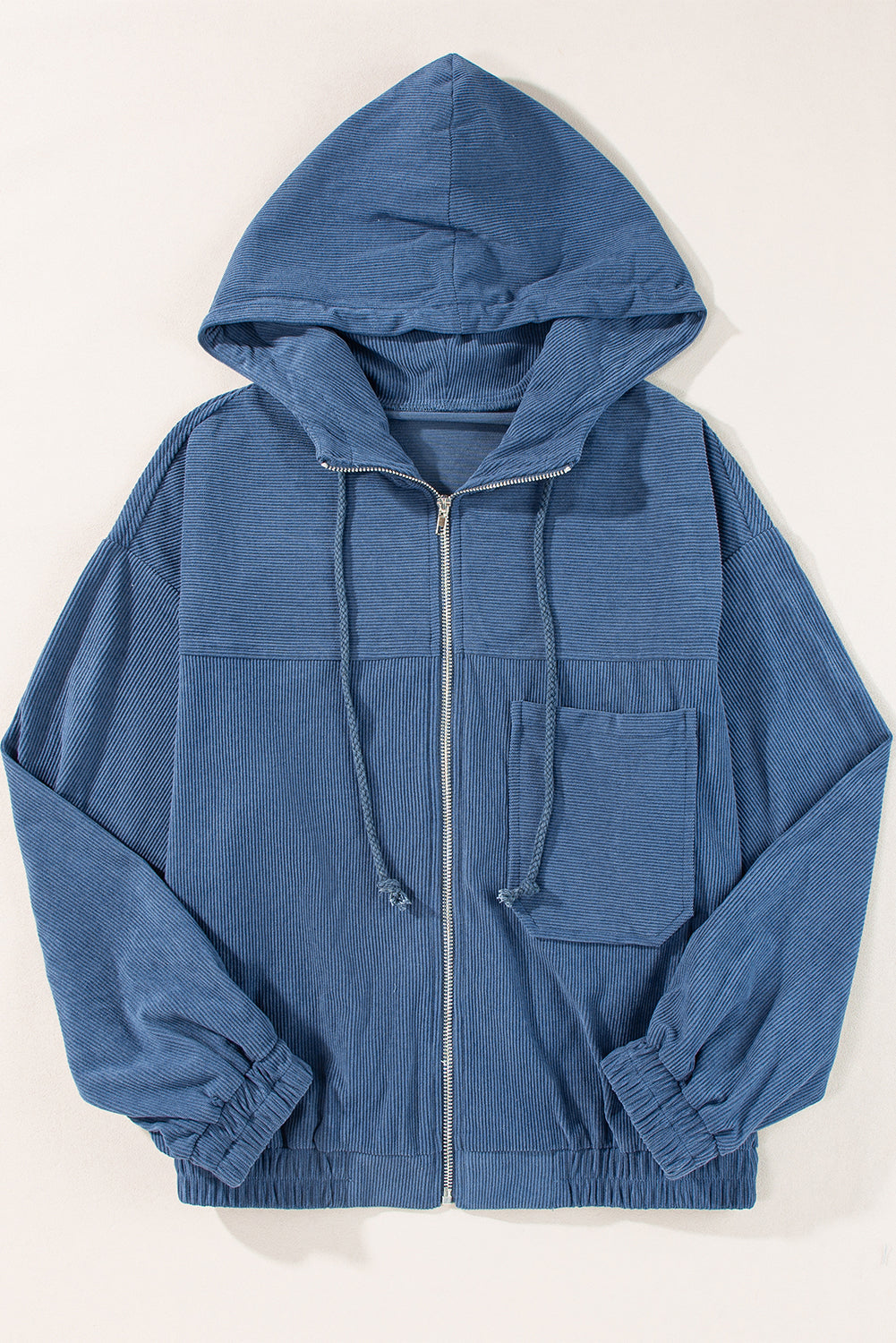 Teal Zip-Up Hooded Jacket with Adjustable Drawstring