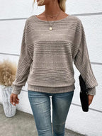 Casual Batwing Sleeve Top with Round Neck