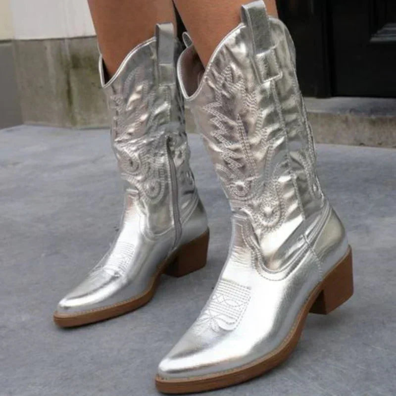 Chic Metallic Western Ankle Boots