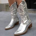 Chic Metallic Western Ankle Boots