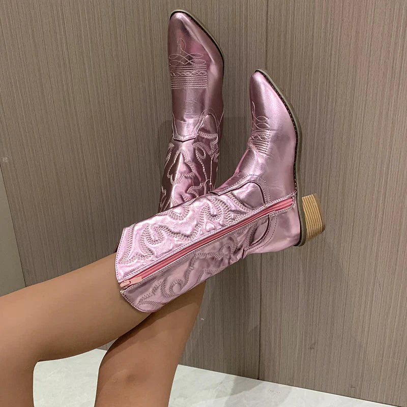 Chic Metallic Western Ankle Boots